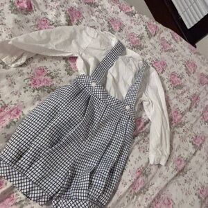 Sophie & Lucas White Blouse with Blue Checkered Overalls